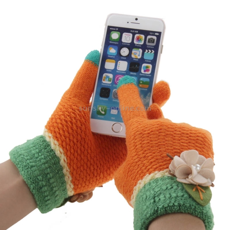 Fashionable Flower Style 2-finger Capacitive Touch Gloves for Women(Orange) Fashionable Flower Style 2-finger Capacitive Touch Gloves for Women(Orange)