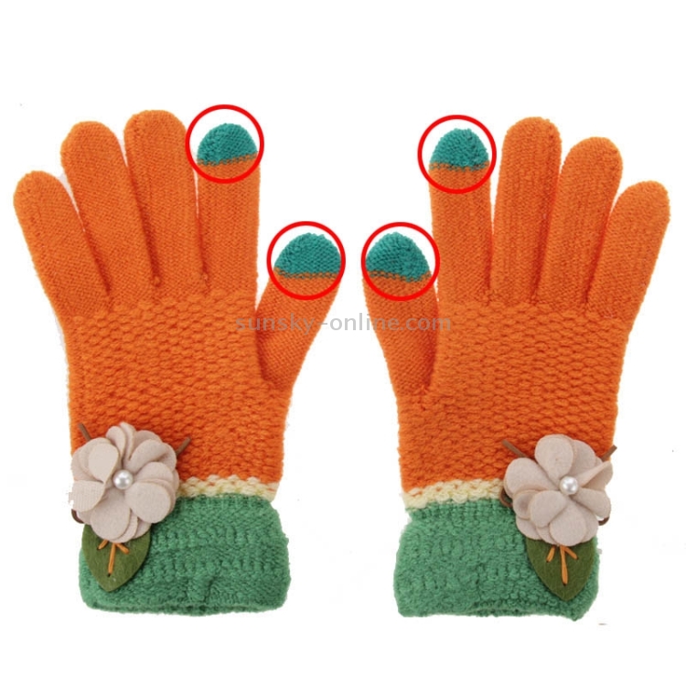 Fashionable Flower Style 2-finger Capacitive Touch Gloves for Women(Orange) Fashionable Flower Style 2-finger Capacitive Touch Gloves for Women(Orange)