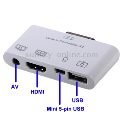 Camera Connection Kit for iPad 2 / iPad / iPhone 4 & 4S / iPhone 3GS / iPod Touch (HDMI, USB, Mini 5-pin USB, AV Interface)(White)