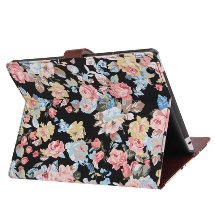 Peony Pattern Denim Texture Leather Case with Credit Card Slots & Holder for iPad 4 / iPad New (iPad 3) / iPad 2
