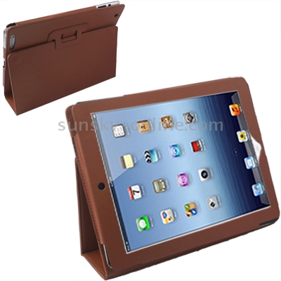 Leather Case with Holder for New iPad (iPad 3) / iPad 4, Brown Leather Case with Holder for New iPad (iPad 3) / iPad 4, Brown
