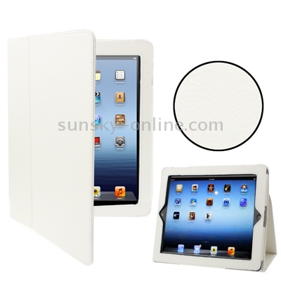 Two Folding Sleep / Wake-up Leather Case with Holder for iPad 4 / New iPad (iPad 3), White Two Folding Sleep / Wake-up Leather Case with Holder for iPad 4 / New iPad (iPad 3), White