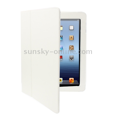 Two Folding Sleep / Wake-up Leather Case with Holder for iPad 4 / New iPad (iPad 3), White Two Folding Sleep / Wake-up Leather Case with Holder for iPad 4 / New iPad (iPad 3), White