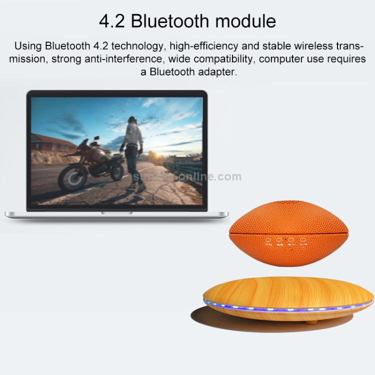 WB46-A1 TWS 360 Degree Autorotation Magnetic Levitation Rugby Football Shape Bluetooth Speaker with LED Colorful Light, Support Touch & Hands-free Call (Dark Wood Grain) WB46-A1 TWS 360 Degree Autorotation Magnetic Levitation Rugby Football Shape Bluetooth Speaker with LED Colorful Light, Support Touch & Hands-free Call (Dark Wood Grain)