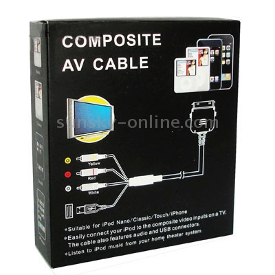 Composite AV Cable for iPhone,iPhone 3G, iPod Nano,classic,Touch(Gold plated)(Black) Composite AV Cable for iPhone,iPhone 3G, iPod Nano,classic,Touch(Gold plated)(Black)