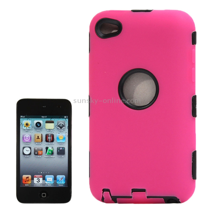 Silicone + Hard Plastic Combination Case for iPod touch 4(Magenta)