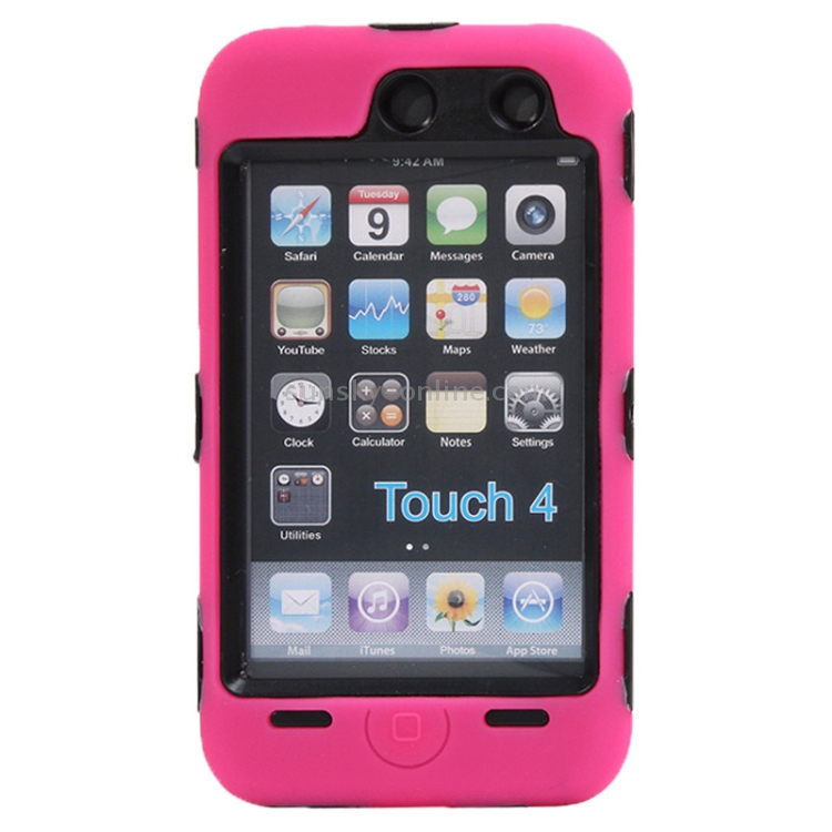 Silicone + Hard Plastic Combination Case for iPod touch 4(Magenta)