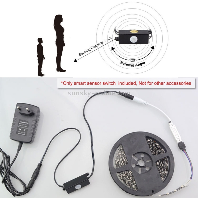 TDL-2024 Connettore LED interruttore sensore PIR con adattatore DC maschio  e femmina da 5,5 x 2,1 mm per striscia LED