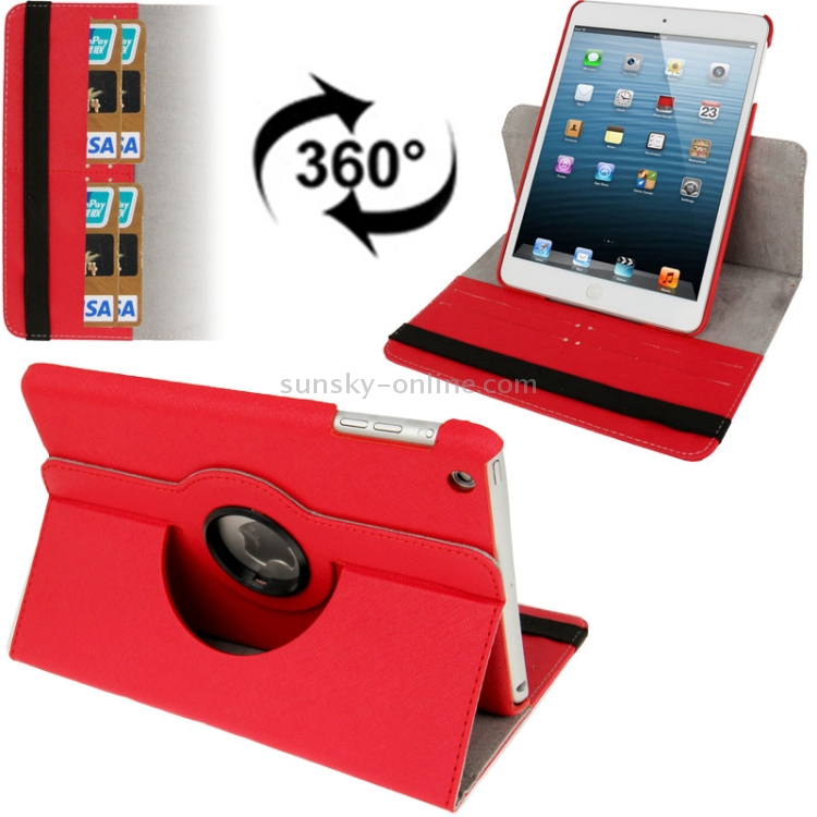 360 Degree Rotation Cross Texture Leather Case with Holder & Credit Card Slots for iPad mini 1 / 2 / 3 (Red) 360 Degree Rotation Cross Texture Leather Case with Holder & Credit Card Slots for iPad mini 1 / 2 / 3 (Red)