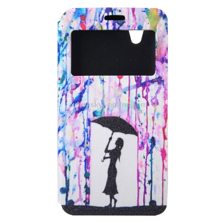 Girl Pattern Colored Drawing Leather Case with Holder & Caller Display