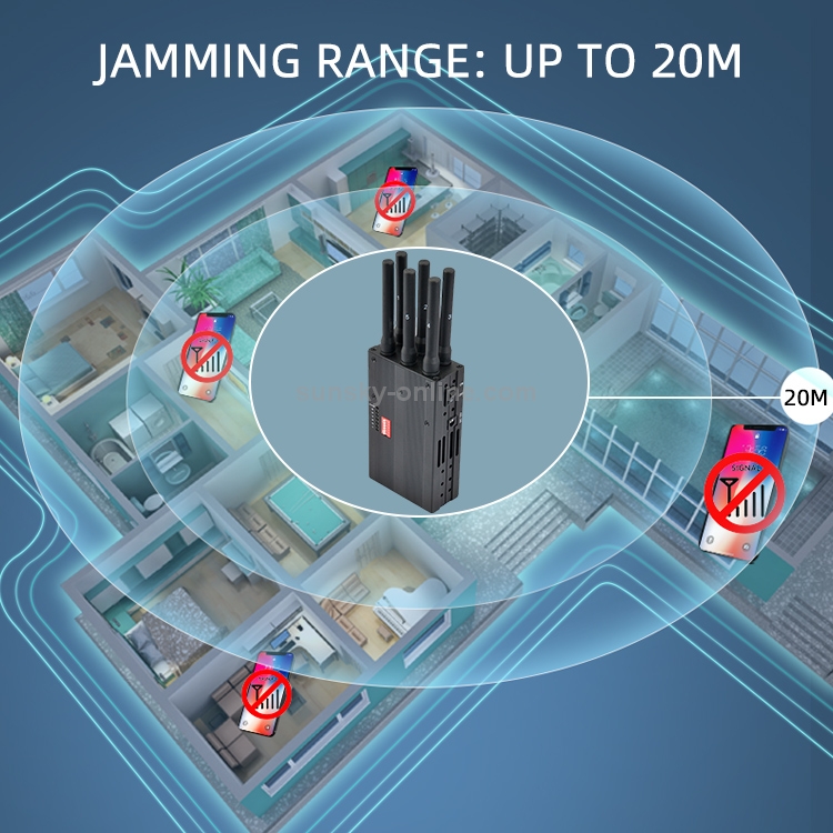 GSM / CDMA / DCS / PCS / 3G / 4G / Wifi-Signalschalter / Störsender /  Isolator für Mobiltelefone, Reichweite: 20 Meter (JAX-121A-6D)