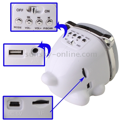 Mini Cartoon Style Speaker, Support FM Radio, TF Card & U Disk Reader / Vary Colors LED Light Mini Cartoon Style Speaker, Support FM Radio, TF Card & U Disk Reader / Vary Colors LED Light