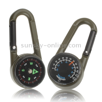 Mini Multifunction 3 in 1 Hiking Travel Compass Thermometer Carabiner Key  Ring