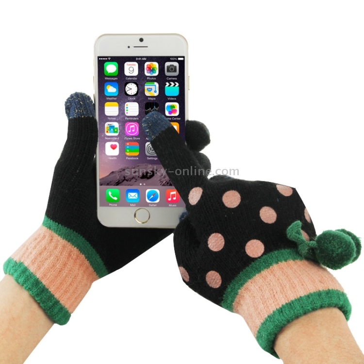Fashionable Dot Pattern 2-finger Capacitive Touch Gloves for Women(Black) Fashionable Dot Pattern 2-finger Capacitive Touch Gloves for Women(Black)