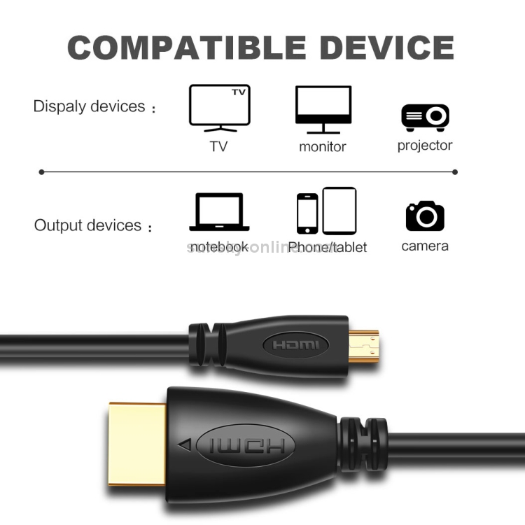 1.8m Plaqué Or 3D 1080P HDMI Micro Mâle vers Câble HDMI Mâle Pour Télé