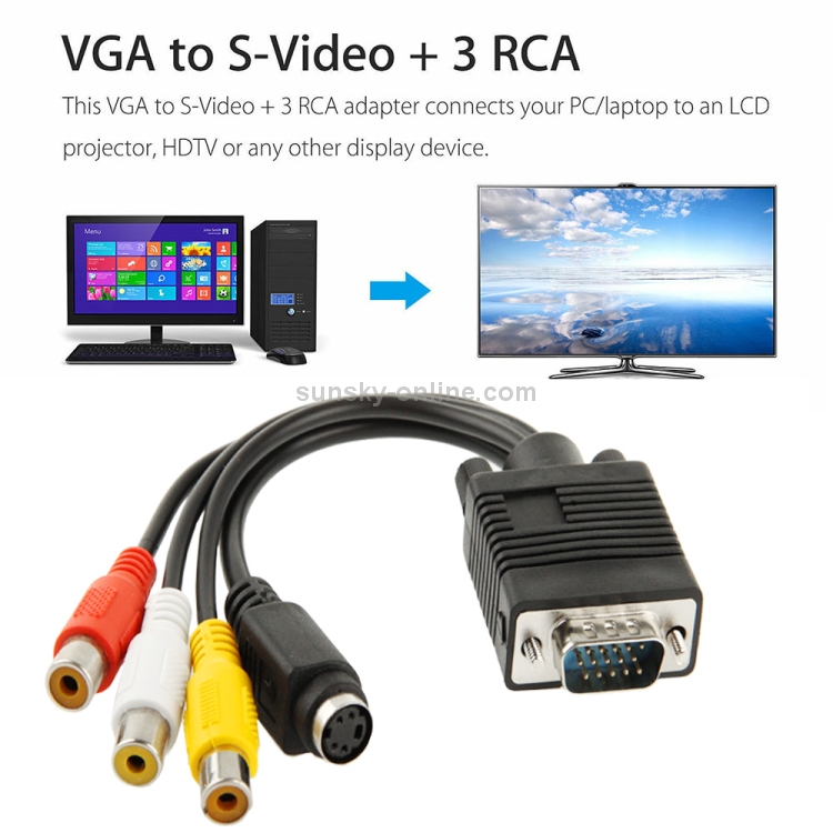 Sunsky Vga To S Video Av Rca Tv Converter Cable Adapter With 2 Audio Cable