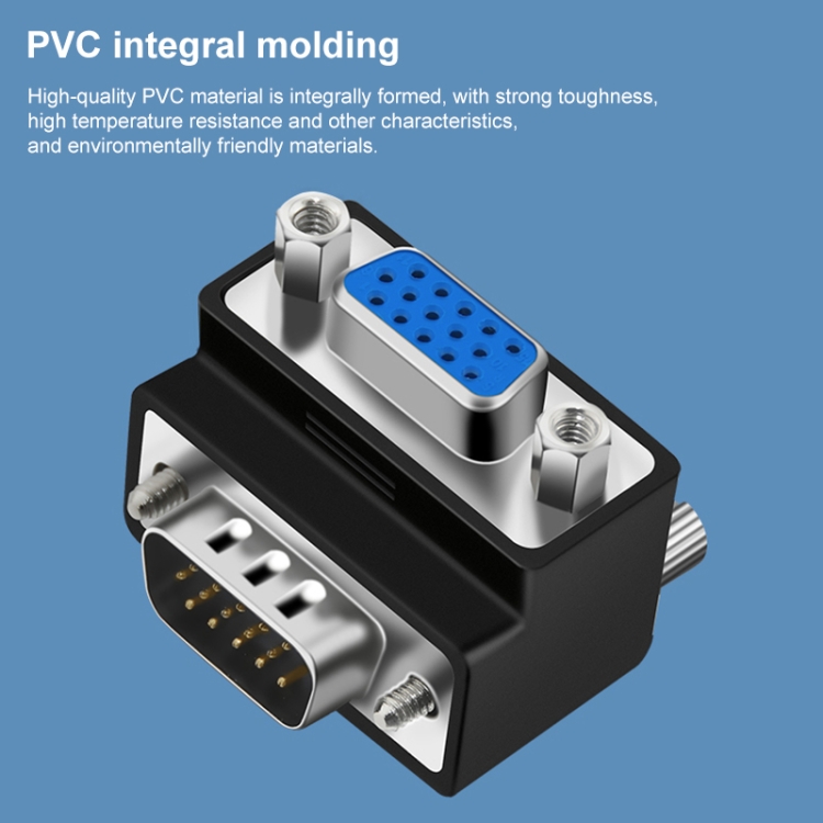 Adaptador de ángulo recto VGA de 15 pines macho a hembra de 90 grados - 3