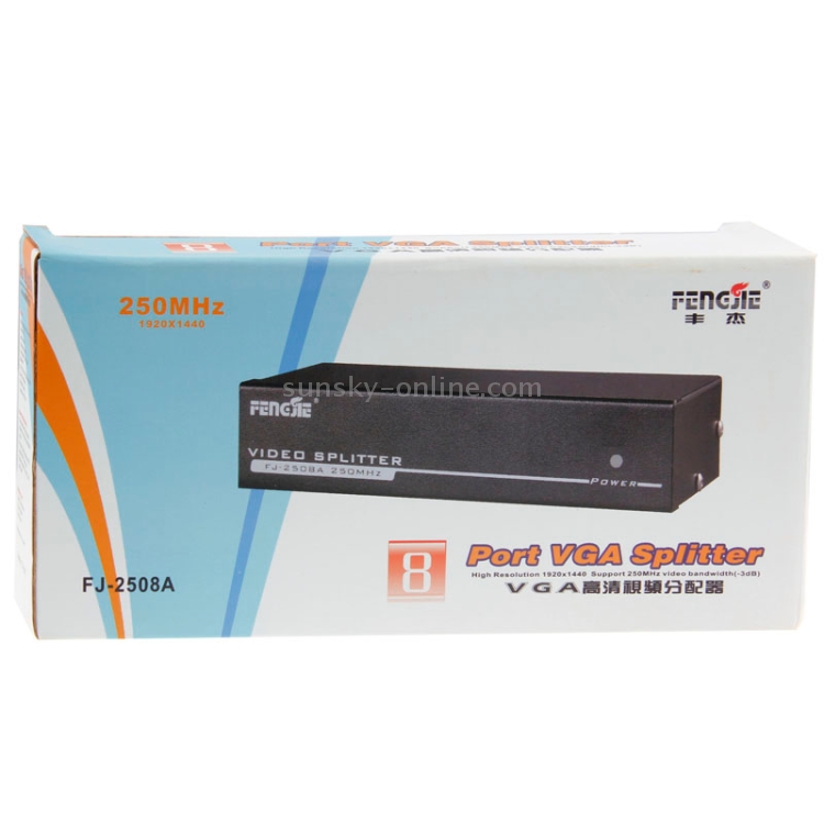 FJ-2508A Divisor de video VGA de 8 puertos de alta resolución 1920 x 1440 Soporte de ancho de banda de video de 250MHz - 5