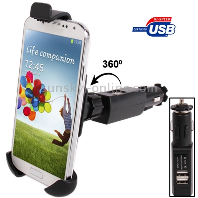 Universal 360 Degree Rotation Car Mount with Dual USB Charger for Galaxy S IV / i9500 / i9300 / iPhone 4 & 4S / 3GS / Smart Phone, Height: 110-145mm(Black) Universal 360 Degree Rotation Car Mount with Dual USB Charger for Galaxy S IV / i9500 / i9300 / iPhone 4 & 4S / 3GS / Smart Phone, Height: 110-145mm(Black)