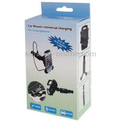 Universal 360 Degree Rotation Car Mount with Dual USB Charger for Galaxy S IV / i9500 / i9300 / iPhone 4 & 4S / 3GS / Smart Phone, Height: 110-145mm(Black) Universal 360 Degree Rotation Car Mount with Dual USB Charger for Galaxy S IV / i9500 / i9300 / iPhone 4 & 4S / 3GS / Smart Phone, Height: 110-145mm(Black)