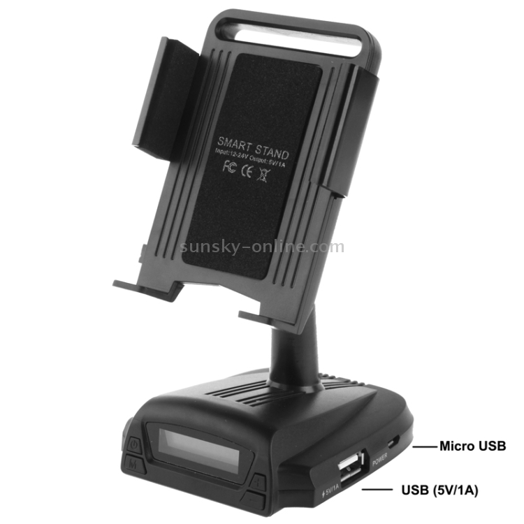 Smart Stand, Support Charge / Handsfree / FM Transmitter / TF Card / 360 Degree Rotation, Width: 56-84mm