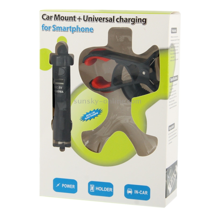Universal Car Mount + USB Car Charging, DC 5V / 1.5A, Support 360 Degree Rotation Universal Car Mount + USB Car Charging, DC 5V / 1.5A, Support 360 Degree Rotation