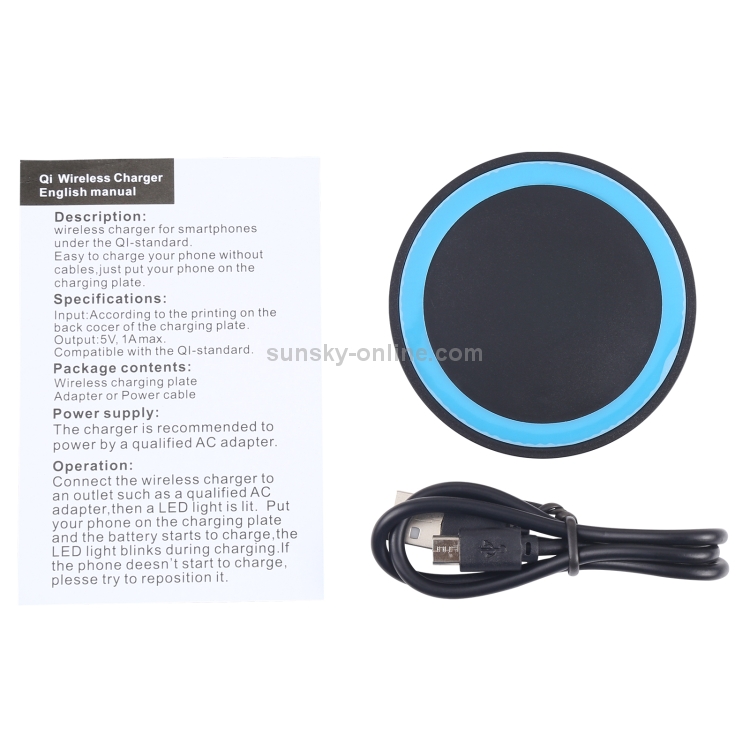 Universal QI Standard Round Wireless Charging Pad (Black + Blue) Universal QI Standard Round Wireless Charging Pad (Black + Blue)
