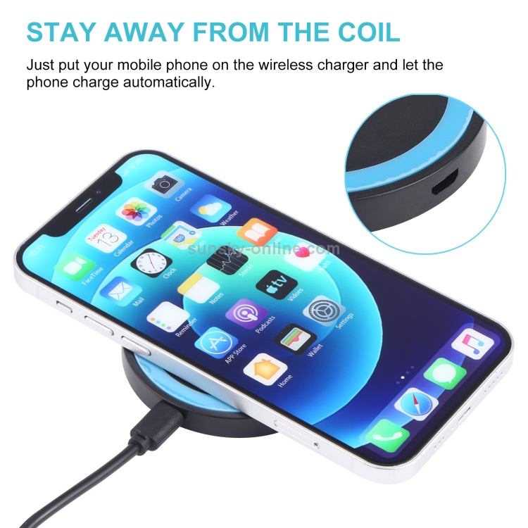 Universal QI Standard Round Wireless Charging Pad (Black + Blue) Universal QI Standard Round Wireless Charging Pad (Black + Blue)