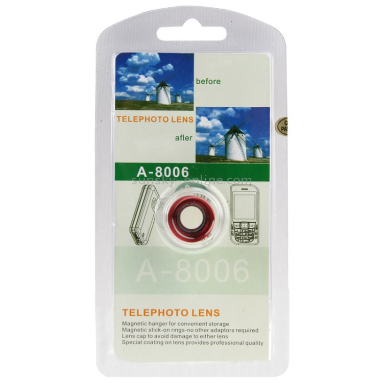 2X Telephoto Lens Detachable for iPhone / Samsung / HTC / Sony / Nokia, A-8006(Red) 2X Telephoto Lens Detachable for iPhone / Samsung / HTC / Sony / Nokia, A-8006(Red)