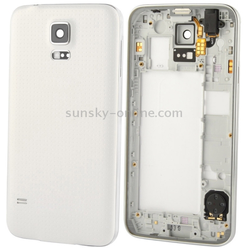 Para Galaxy S5 / G900 Placa intermedia LCD original (versión de tarjeta dual) con cable de botón y cubierta trasera, (blanco) - 1