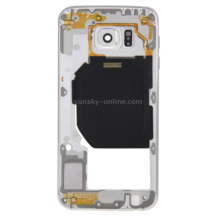 Para Galaxy S6 / G920F Panel de lente de cámara de carcasa de placa trasera con teclas laterales y zumbador de timbre de altavoz (blanco) - 1