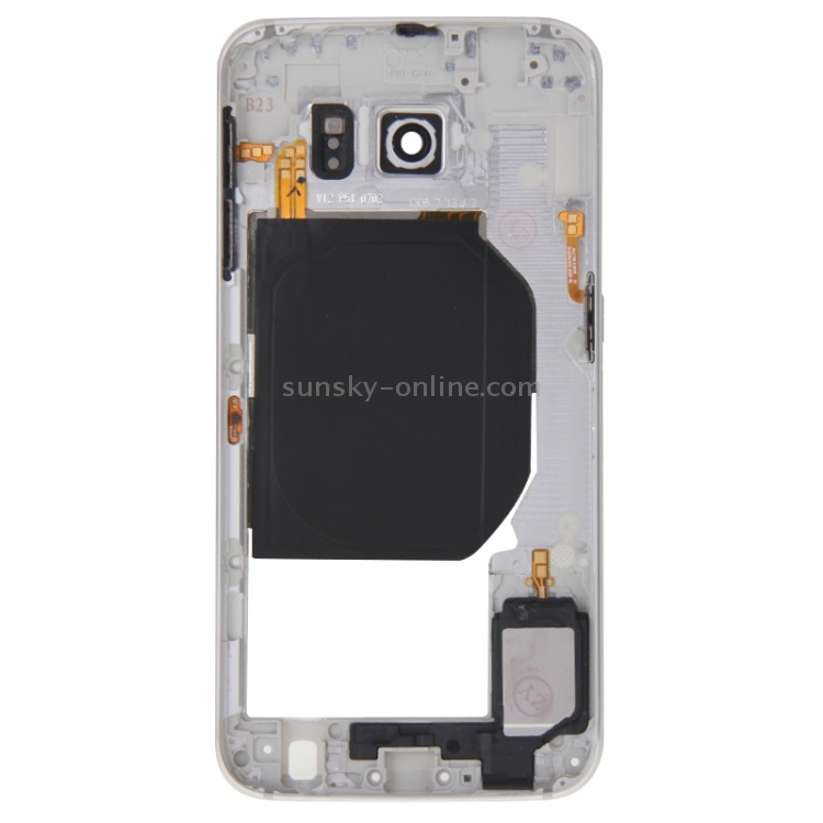 Para Galaxy S6 / G920F Panel de lente de cámara de carcasa de placa trasera con teclas laterales y zumbador de timbre de altavoz (blanco) - 2