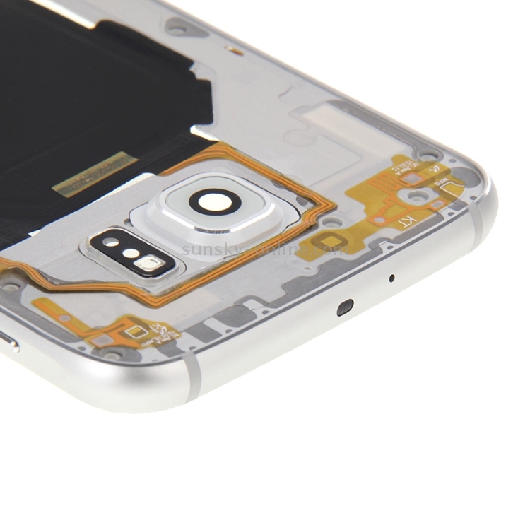 Para Galaxy S6 / G920F Panel de lente de cámara de carcasa de placa trasera con teclas laterales y zumbador de timbre de altavoz (blanco) - 4