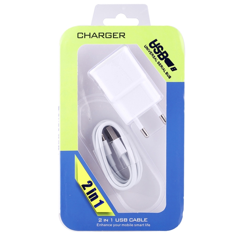 Full 2.1A Jointless Dual USB Travel Charge Adapter with USB Cable, EU Plug(White) Full 2.1A Jointless Dual USB Travel Charge Adapter with USB Cable, EU Plug(White)