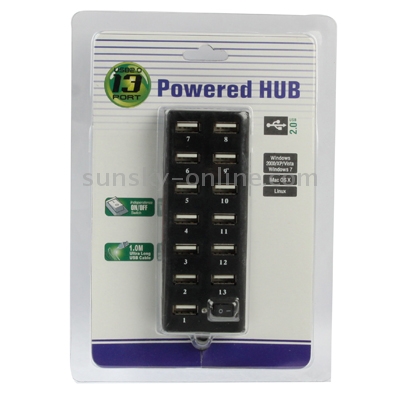 HUB USB 2.0 de alta velocidad de 13 puertos con interruptor (negro) - 4