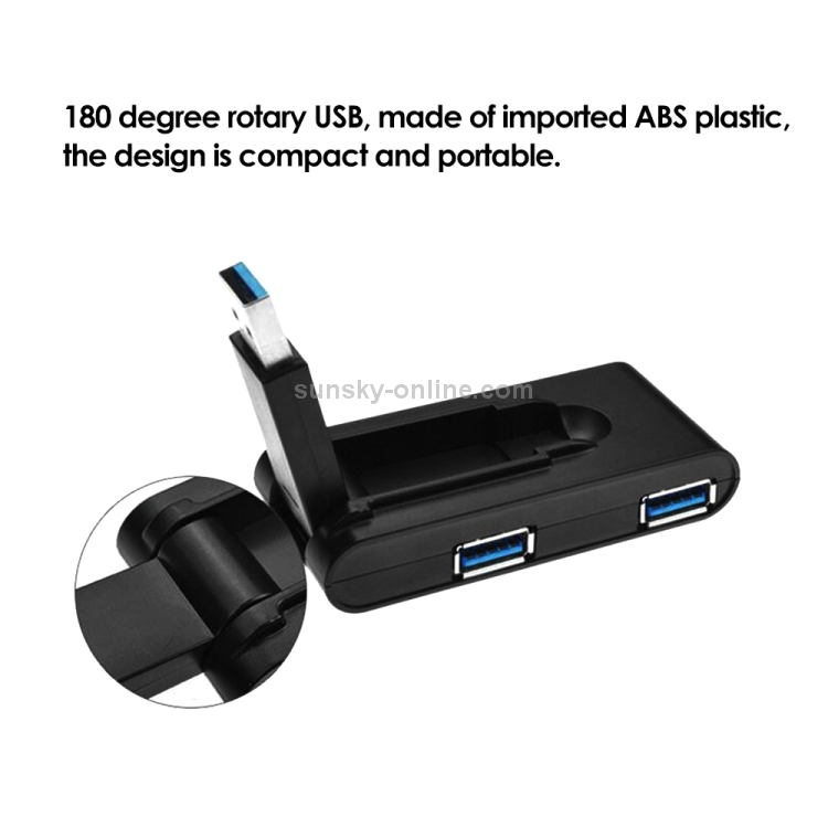Divisor de 4 puertos USB plegable con concentrador USB 3.0 giratorio de 180 grados (negro) - 3