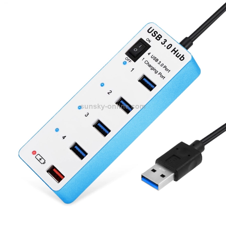 4 puertos USB 3.0 + 1 puerto Hub de carga rápida con interruptor de encendido / apagado (BYL-3011) (blanco) - 1