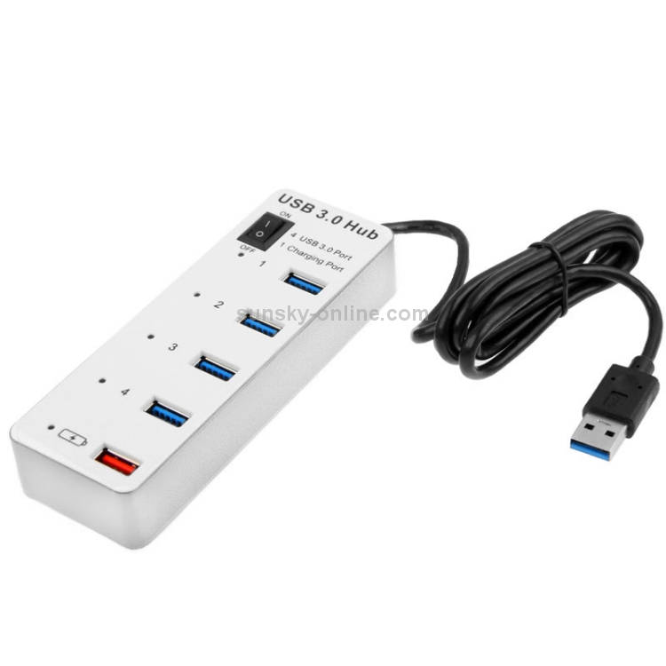 4 puertos USB 3.0 + 1 puerto Hub de carga rápida con interruptor de encendido / apagado (BYL-3011) (blanco) - 2