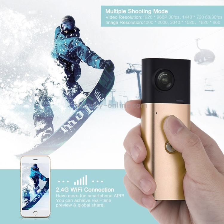 E02 720 Degree 4.0MP WiFi VR Panoramic Camera Dual Spherical Fisheye Lens(Gold) E02 720 Degree 4.0MP WiFi VR Panoramic Camera Dual Spherical Fisheye Lens(Gold)