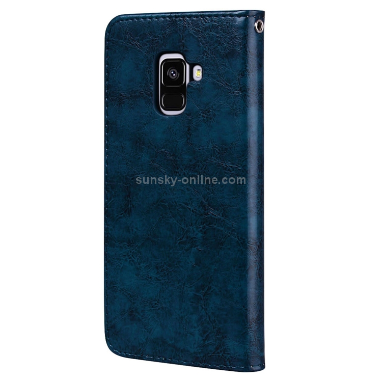 For Galaxy A8 (2018) Business Style Oil Wax Texture Horizontal Flip Leather Case with Holder & Card Slots & Wallet(Blue) For Galaxy A8 (2018) Business Style Oil Wax Texture Horizontal Flip Leather Case with Holder & Card Slots & Wallet(Blue)