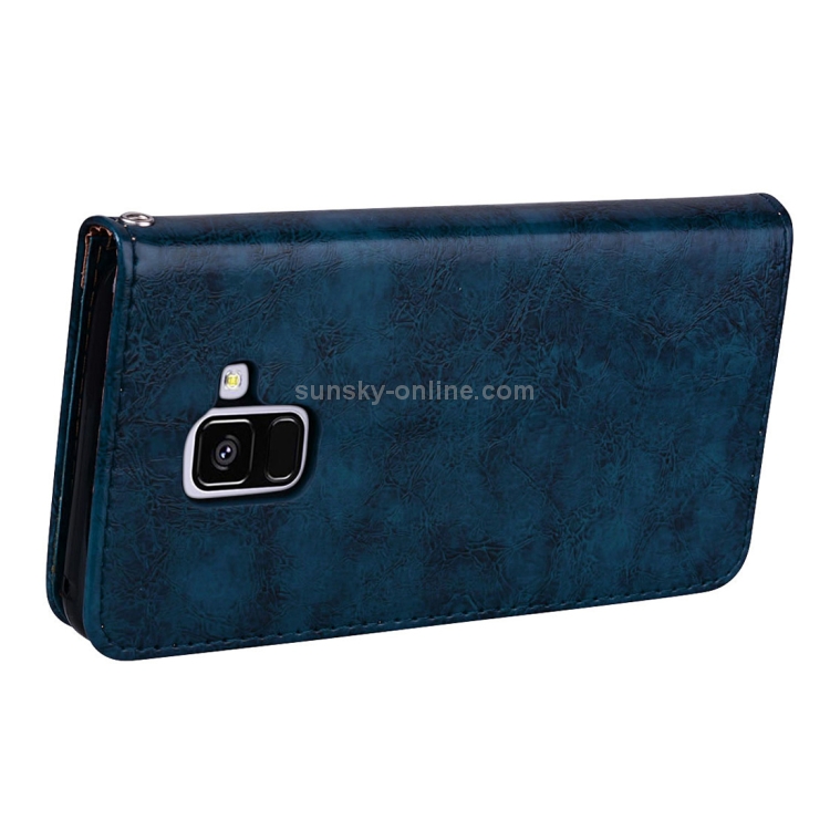 For Galaxy A8 (2018) Business Style Oil Wax Texture Horizontal Flip Leather Case with Holder & Card Slots & Wallet(Blue) For Galaxy A8 (2018) Business Style Oil Wax Texture Horizontal Flip Leather Case with Holder & Card Slots & Wallet(Blue)