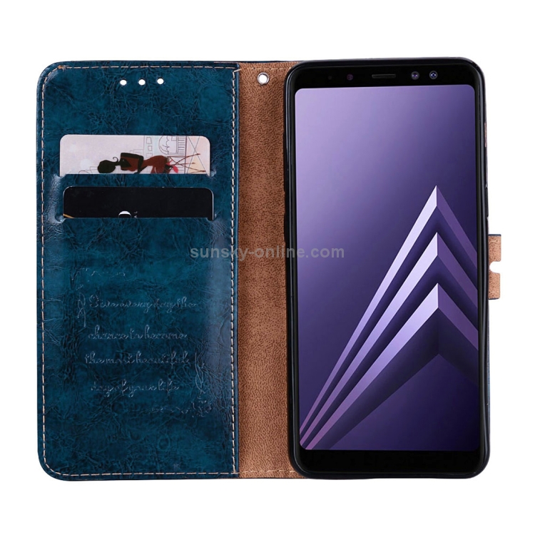 For Galaxy A8 (2018) Business Style Oil Wax Texture Horizontal Flip Leather Case with Holder & Card Slots & Wallet(Blue) For Galaxy A8 (2018) Business Style Oil Wax Texture Horizontal Flip Leather Case with Holder & Card Slots & Wallet(Blue)