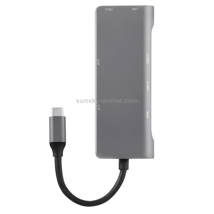 TY-02 Adaptador HUB multipuerto USB-C / Type-C 7 en 1 con salida HDMI, lector de tarjetas TF / SD, 2 puertos USB 3.0, suministro de energía USB-C / Type-C, RJ45 Gigabit Ethernet para MacBook Pro (plata) - 2