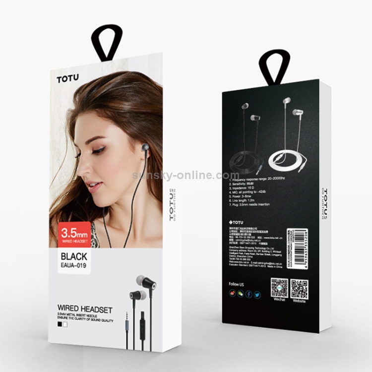 TOTUDESIGN EAUA-019 3.5mm Jack Wire Control Earphone, Support Call, Length: 1.2m(Black) TOTUDESIGN EAUA-019 3.5mm Jack Wire Control Earphone, Support Call, Length: 1.2m(Black)