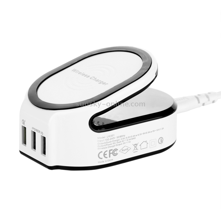 50W 10A 3 USB Ports Quick Charge 3.0 + Qi Standard Wireless Charger for iPhone 8 / 8 Plus / X & Galaxy S7 Edge / S7 / S6 / Note 5, HTC, Sony, Nokia, LG, US Plug(White) 50W 10A 3 USB Ports Quick Charge 3.0 + Qi Standard Wireless Charger for iPhone 8 / 8 Plus / X & Galaxy S7 Edge / S7 / S6 / Note 5, HTC, Sony, Nokia, LG, US Plug(White)