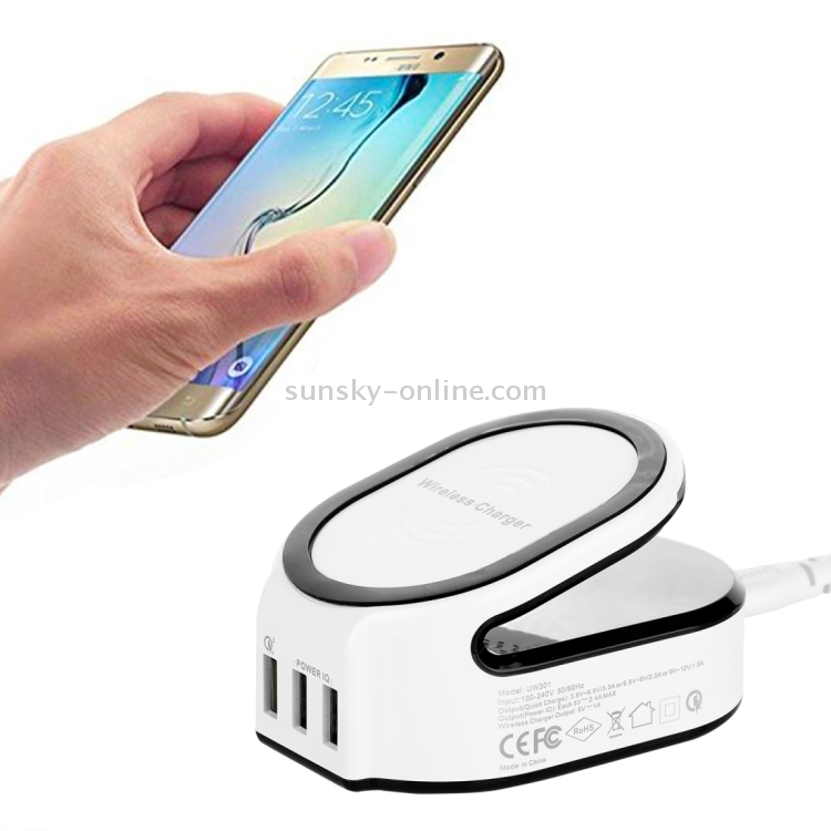 50W 10A 3 USB Ports Quick Charge 3.0 + Qi Standard Wireless Charger for iPhone 8 / 8 Plus / X & Galaxy S7 Edge / S7 / S6 / Note 5, HTC, Sony, Nokia, LG, US Plug(White) 50W 10A 3 USB Ports Quick Charge 3.0 + Qi Standard Wireless Charger for iPhone 8 / 8 Plus / X & Galaxy S7 Edge / S7 / S6 / Note 5, HTC, Sony, Nokia, LG, US Plug(White)
