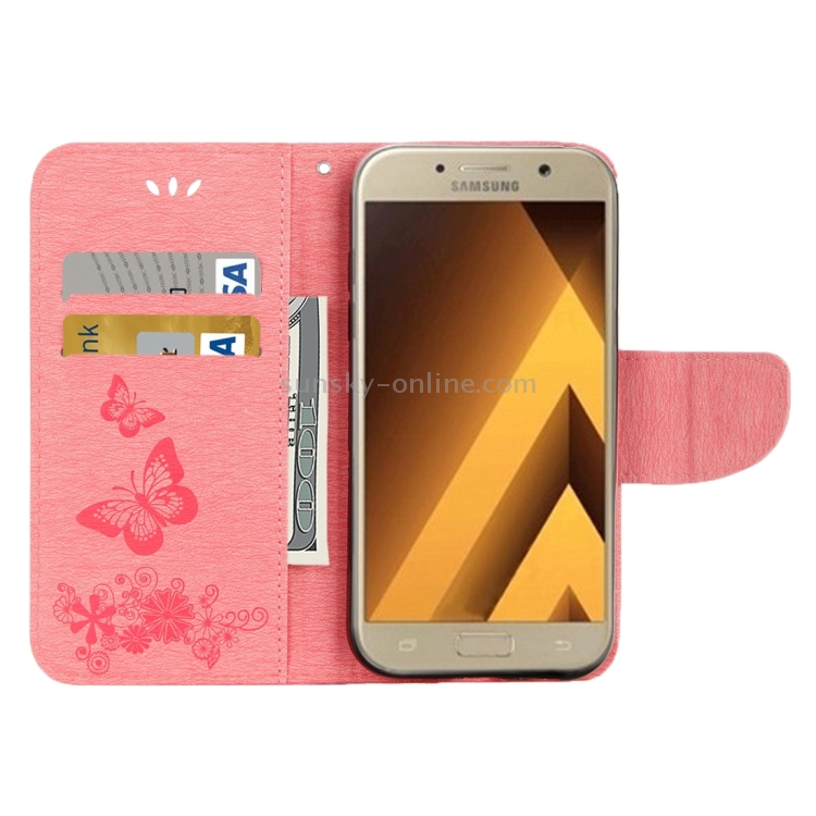 For Galaxy A3 (2017) A320 Butterflies Embossing Horizontal Flip