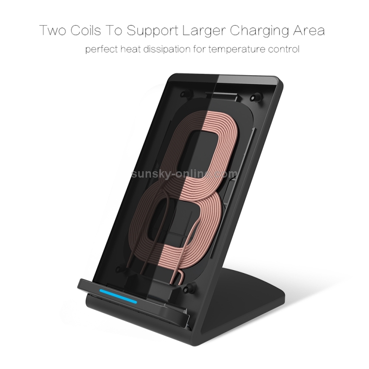 M520 10W (Max) Output 2-Coil Vertical Holder Fast Charging QI Wireless Charger Stand with Indicator M520 10W (Max) Output 2-Coil Vertical Holder Fast Charging QI Wireless Charger Stand with Indicator