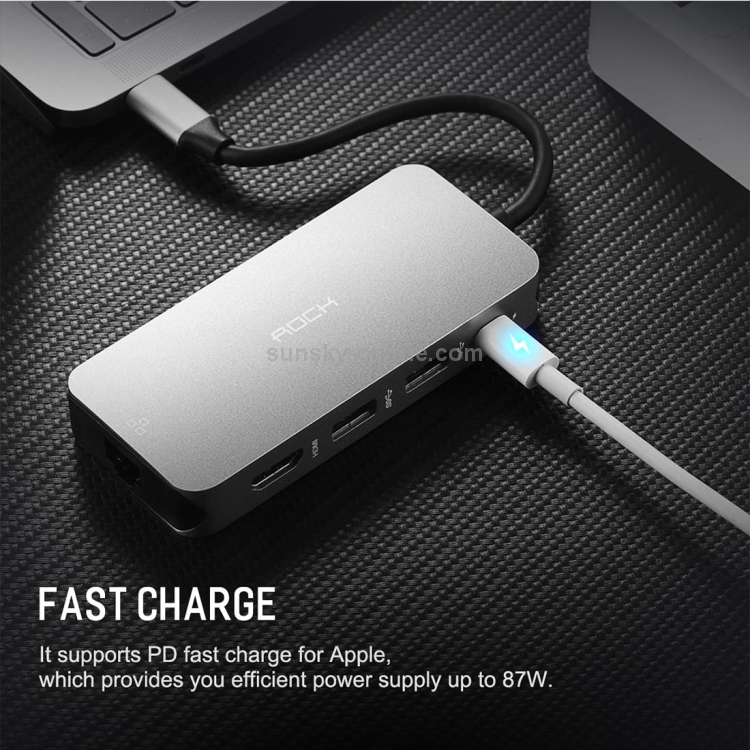 ROCK 8 in 1 USB Hub Type-C to 4K HDMI + RJ45 + USB*3 + SD&TF Card Reader + PD Multifunctional Adapter Converter ROCK 8 in 1 USB Hub Type-C to 4K HDMI + RJ45 + USB*3 + SD&TF Card Reader + PD Multifunctional Adapter Converter