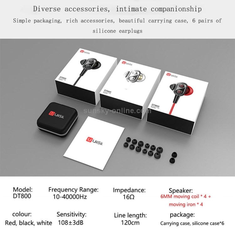 UiiSii DT800 Universal HIFI Double Moving Iron + Double Moving Coil Drivers In-Ear Earphone (Black)